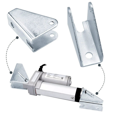 Heavy Duty Metal Mounting Brackets For Linear Actuators, 180 Degree Rotation, Silver, 2 Pack attached to an actuator