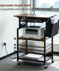 Slick Rolling Three Tier Coffee Station Cart With Built In Power Panel And Roomy Storage Shelf For Mastering Your Daily Grind And Charging Tech Without Hassle, showcasing adjustable height shelf and printer.