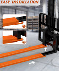 Heavy Duty Steel Fork Extensions For Forklift Trucks, 4.5 Inch Wide Pallet Forks, 96 Inch Length, Orange, 1 Pair installed
