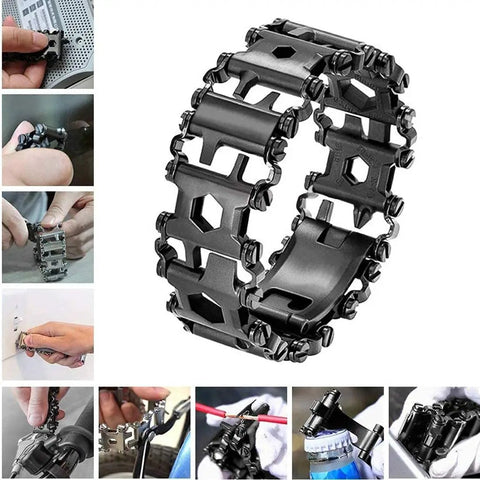 All In One Multitool Bracelet For Men With Pry Tool And Bottle Opener, 29 In 1 Stainless Steel Wristband For Outdoor Travel And Everyday Carry.