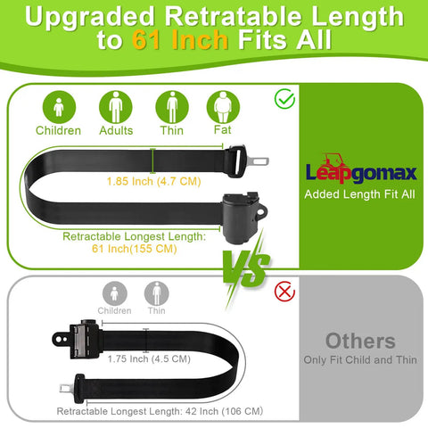 Sweet 61 Inch Retractable Dot Lap Seat Belt Universal Two Point Adjustable Strap For Golf Carts comparison of adjustable lengths