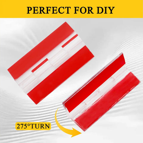 4 Pack Self-Adhesive Clear Acrylic Hinges 65x40mm showing red adhesive side in folded position, perfect for DIY projects.