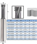3-Tooth Milling Cutter CNC Cutting Bit dimensions and specs for Aluminum, Copper, Stainless Steel, Alloy Die Steel