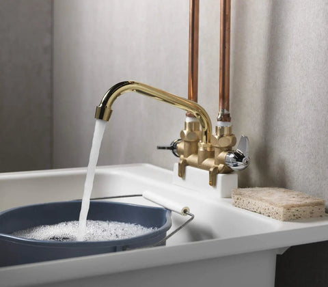 Two Handle Laundry Faucet With 7 Inch Rough Brass Swivel Spout Drip Free No Fuss Quarter Turn Valve filling bucket