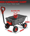 Heavy Duty 2 In 1 Garden Cart Dump Wagon With Convertible Handle 800 Pound Capacity showing spacious poly tray size dimensions