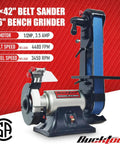 Combo 2x42 Inch Belt Sander and 6 Inch Bench Grinder Knife Sharpener With Large Work Table Upgraded BG2600 Model shown
