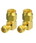 RP-SMA Male To SMA Female Right Angle Antenna Connector Adapter 2 Pack For FPV Drones WiFi Routers Security Cameras, gold connectors