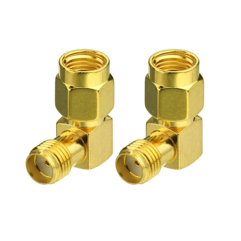 RP-SMA Male To SMA Female Right Angle Antenna Connector Adapter 2 Pack For FPV Drones WiFi Routers Security Cameras, gold connectors