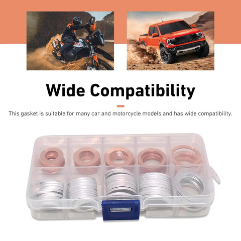 100 Piece Oil Drain Plug Crush Washer Kit Multi Size M10 M12 M14 M16 M18 Aluminum And Copper Gaskets in case