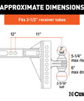 Diagram of Adjustable Channel Mount Ball Mount For Trailers With Anti Rattle And Leveling Capabilities, dimensions shown.
