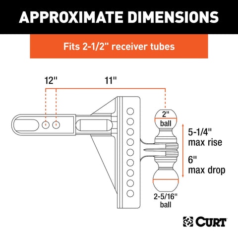 Diagram of Adjustable Channel Mount Ball Mount For Trailers With Anti Rattle And Leveling Capabilities, dimensions shown.