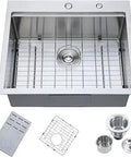 Drop In Kitchen Sink 25x22 Inch Top Mount Stainless Steel 16 Gauge TRU16 Heavy Duty Commercial Workstation Single Bowl with Accessories
