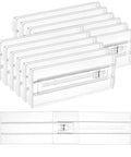 12 Pack Clear Drawer Dividers For Clothes 4 Inch Tall Expandable Dresser Organizers With Silicone Buffer Strips showcasing clear plastic dividers.