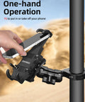 Person mounting phone on Anti Vibration UTV Phone Mount Heavy Duty Full Protection SXS Phone Holder with aluminum bracket.