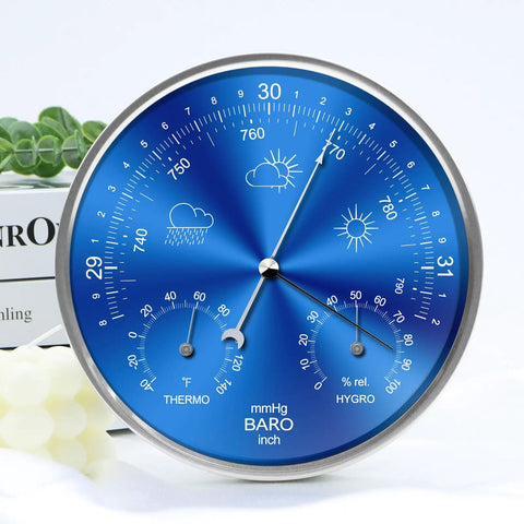 3 In 1 Wall Mounted Weather Station With Barometer Thermometer And Hygrometer Mechanical Movement No Battery Required