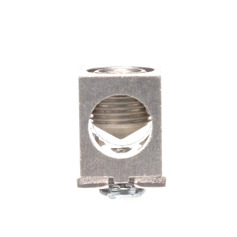 Front view of ECCS2 Ground Bar Lug Kit for 6 to 250 MCM Wire Range with silver finish, showing collared strap for mounting inside ground bar terminals.