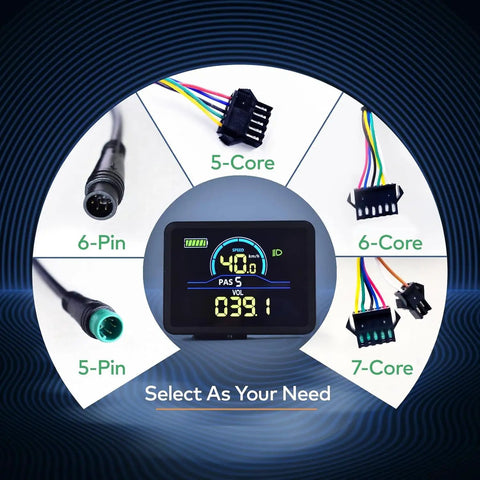 Powerful Ebike Display With UART No 2 Protocol 24V-60V LCD Colorful Left-Side Cycling Computer For Real Time Speed Distance Battery And Ride Data P5C 5-Pin Connector ABS Housing Slick Easy Install