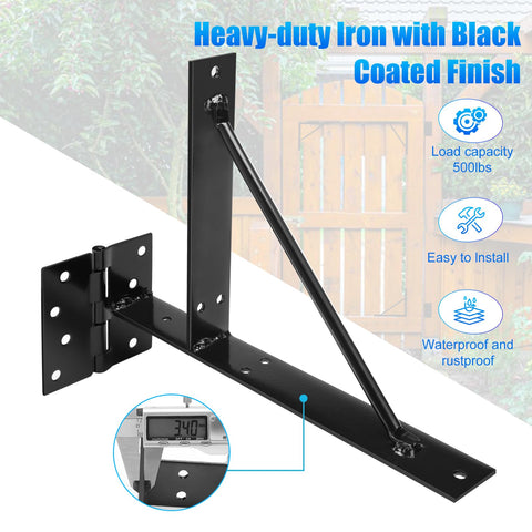 No Sag Heavy Duty Fence Gate Kit for Wooden Gates and Sheds, black iron brace and hinge with coating, load capacity 500 lbs
