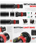 Exploded view of Dual Speed 50mm 1.25 Inch Guide Scope For Auto Guiding Cameras, detachable design and bottom limit ring details.