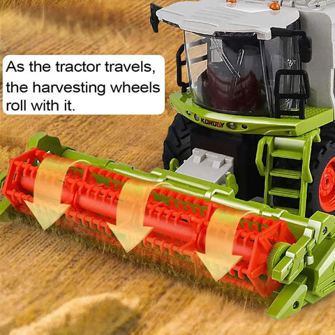 Totally Realistic RC Farm Tractor Toy For Kids With 2 4G Remote And 6 Channel Control Sounds Lights And Spray 1 24 Scale Farm Tractor showing harvesting wheels in action