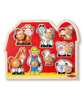 Farm Animals Jumbo Knob Puzzle For Toddlers Wooden Peg Puzzle with cow, pig, horse on colorful barnyard scene with knobs