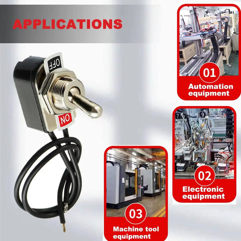 Heavy Duty SPST Rocker Toggle Switch 2 Pin On Off Latching With Leads 6A At 125VAC And 3A At 250VAC applications display