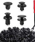 All In One Push Retainer Clips Kit For Honda Acura Accord Civic Fender Liner And Bumper 8mm Hole Replacement 121 Pcs Pack shown with clips and remover tool