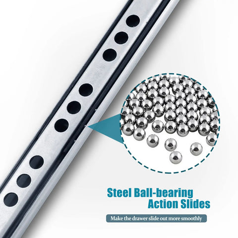 Two Way Drawer Slides 7.16 Inch Heavy Duty Steel Ball Bearing Rails With Soft Close For A Smooth Drawer Glide Zinc Plated Anti Rust Durability Cabinet Drawer Sliders Built For Kitchen Office Workshop Workhorse, steel ball bearings close-up