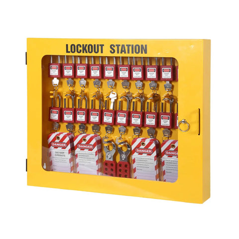 Built Tough Lockout Tagout Loto Station With 20 Heavy Duty Padlocks And 6 Steel Hasps Plus 60 Warning Tags For Bulletproof Industrial Electrical Job Site Safety Management