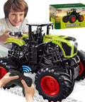 Child playing with a Big Monster Truck Tractor RC Toy for Kids 1 to 16 Scale with lights and sounds, featuring a 2.4 GHz remote control