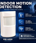 Indoor Wireless Motion Detector With PIR Sensor, Battery Operated, Long Range Infrared Monitoring Detects People Up To 40 Feet, 110 Degree Coverage, No Wiring Needed For Home Or Business Security