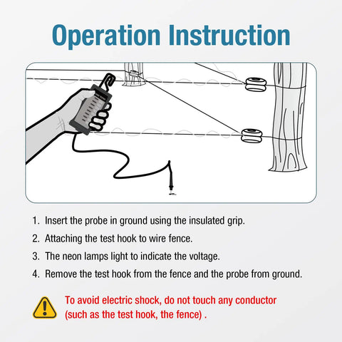Instructions for using Neon Electric Fence Voltage Tester And Fault Finder For Low Impedance Fences Portable Pocket Size Max 7 KV.