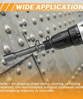 Smoothing Air Hammer Bits Set For Tire Repair And Sheet Metal Riveting showing bit with spring on metal surface