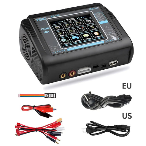 Touch Screen Dual RC Battery Charger And Discharger 150W 10A with AC DC power balance board and all-in-one Beast Octopus harness