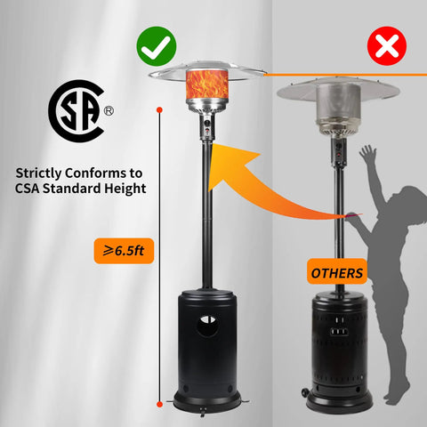 Heavy Duty 50000 BTU Outdoor Propane Patio Heater On Wheels With Easy Push Button Ignition And Safety Shut Off Durable Steel