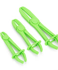 Three Piece Hose Pinching Pliers Set For Non Marring Plastic Hose Clamps And Radiator Hoses Fuel Line Pinch Pliers Lightweight Hose Clamp Pliers Kit With No Slip Grip in green on white background.