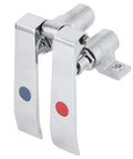 Brass Knee Valve Pedal Faucet With Self Closing G1/2 Threads, Hands Free Non Contact Water Flow For Kitchens Bathrooms Hospitals And Labs, Double Temperature Knee Valve showing chrome build and dual levers