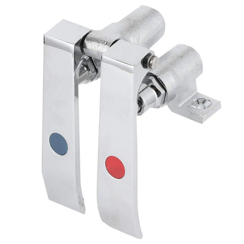 Brass Knee Valve Pedal Faucet With Self Closing G1/2 Threads, Hands Free Non Contact Water Flow For Kitchens Bathrooms Hospitals And Labs, Double Temperature Knee Valve showing chrome build and dual levers