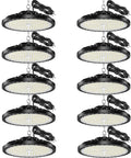 Ten UFO LED High Bay Light 200W 28000Lm Ultra Bright High Bay Shop Light With US Plug Six Point Five Foot Cable And Transformer 7000K