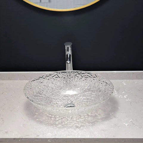 Super Slick Translucent Tempered Glass Countertop Basin With Pop Up Drain For Modern Bathroom Vanity Refresh And Bar Sink Upgrade Featuring Zero Hassle Install And Top Tier Construction That Is A Real Deal Steal on a stylish countertop with faucet.