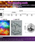 50 LED Disco Ball Mirror String Lights Multicolor Party Decor for Indoor and Outdoor Use USB or Battery Powered diagram