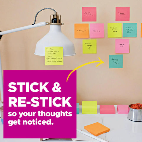 Super Sticky 3 By 3 Neon Fizz Notes Dispenser Pack 18 Pads With 90 Sheets Each Double Strength Adhesive For Bold Reminders Ideal For Office School Or Home Organization Easy Peel And Bright Color Coding, neon sticky notes on wall and desk