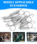 20 Pack Spring Cage Latch Clips For Dog Crates Rabbits Cats Birds Parrots in silver, shown installed on animal enclosures