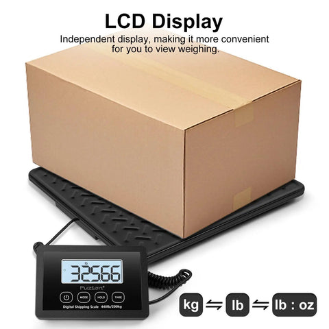 Heavy Duty Shipping Scale Workhorse 440Lb Max 10g Digital Postal Scale With Alloy Steel Platform showing LCD display and package