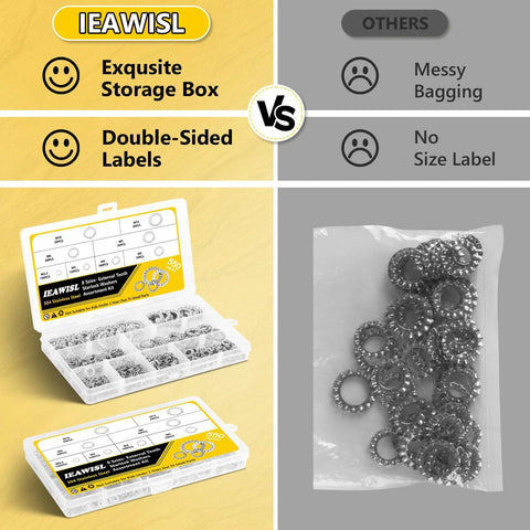 Front view: 550-piece external-tooth star lock washer kit, 304 stainless steel, metric sizes M2.5–M12 in plastic cases