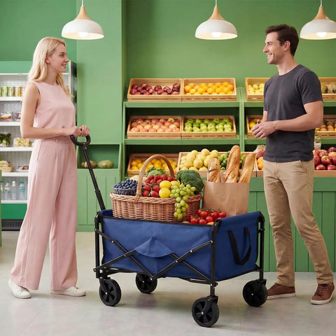 Heavy Duty Collapsible Wagon Cart 67L With 220 Lbs Capacity Adjustable Handle Lightweight Portable Design All Terrain Wheels