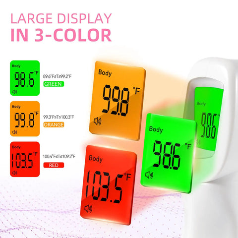 Non Contact Infrared Forehead Thermometer For Adults Kids And Baby 3 In 1 No Touch Digital Fever Temperature Gun Fast Accurate Readings 32 Memory Storage One Touch Mute Fahrenheit Celsius Switch Auto Shut Off For The Fam large 3-color display