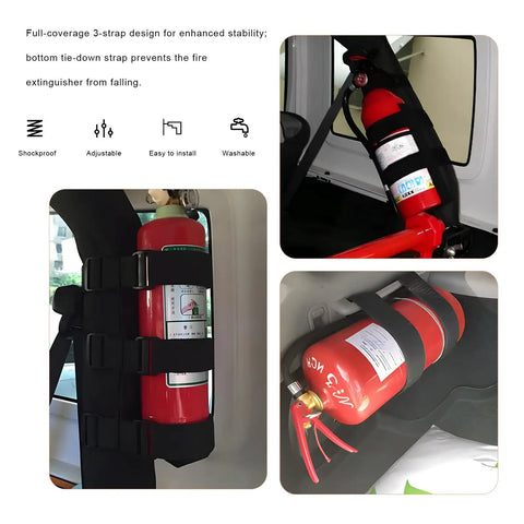 Heavy Duty Adjustable Roll Bar Fire Extinguisher Bracket With Hella Tough Nylon Straps And Badass Usa Flag Design For Jeep Wrangler Jk Jku Gladiators Black