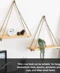 Two wooden hanging shelves with decor items using 100 Pack Half Inch L Shaped Screw Hooks Right Angle Metal Hooks. 