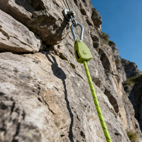 Reflective Green Rope Ratchet Tie Downs Four Pack With Metal Hooks And Pulley Tightener for outdoor rock setup